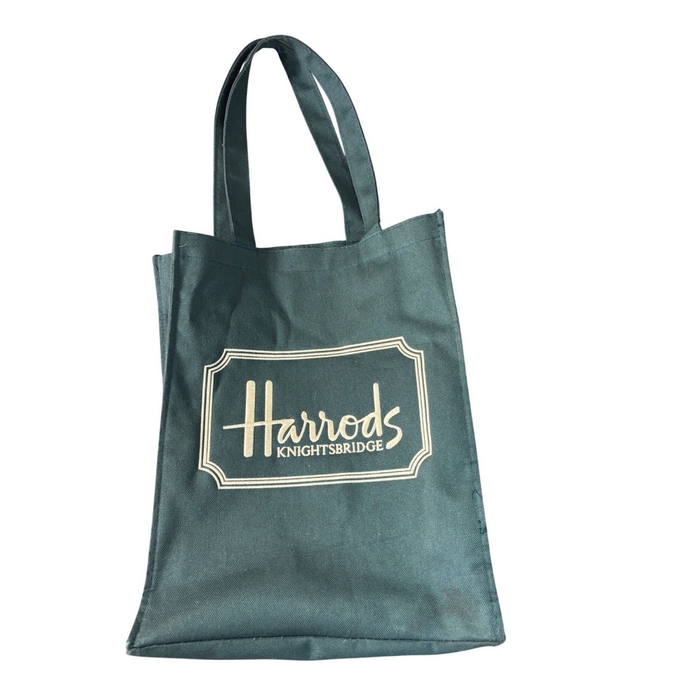 Harrods Knightsbridge Tote Bag‎ Dark Green Canvas Embroidered Logo Shopper
